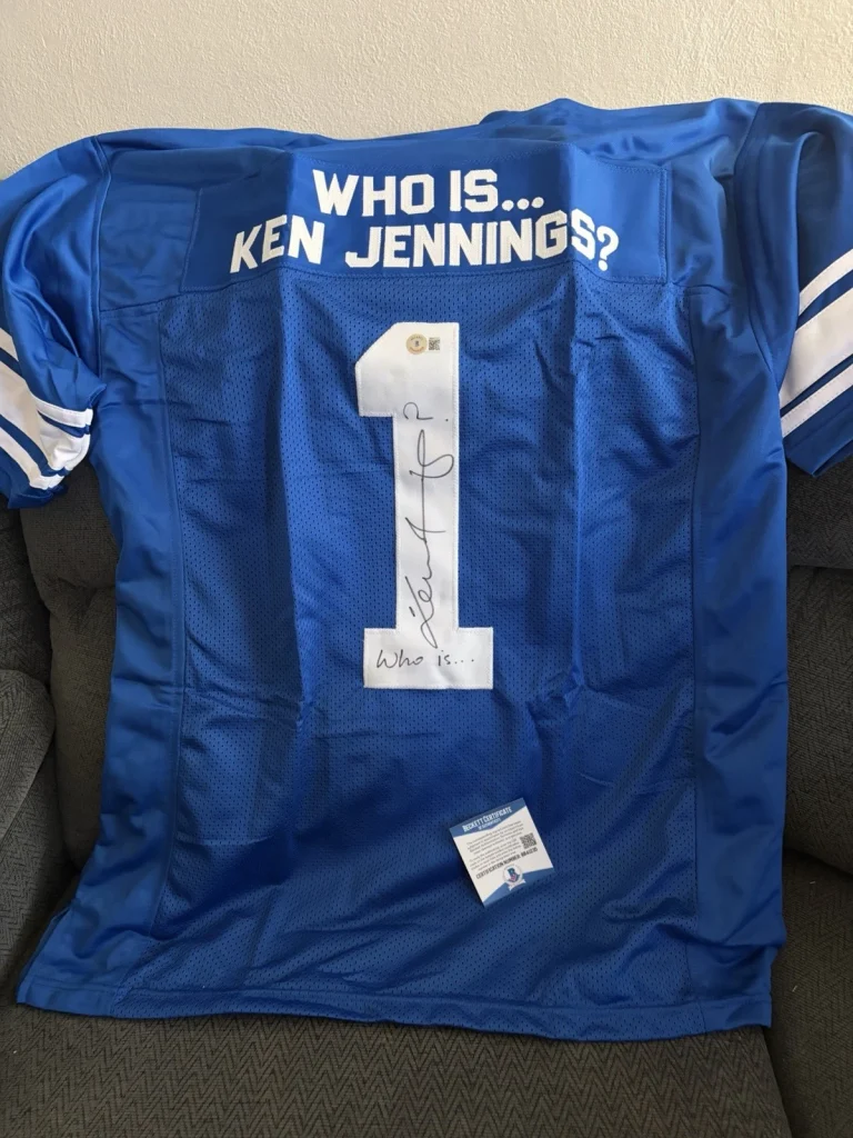 Ken Jennings SIGNED Jeopardy  TV Jersey Stitched XL JSA Authentication COA BYU
