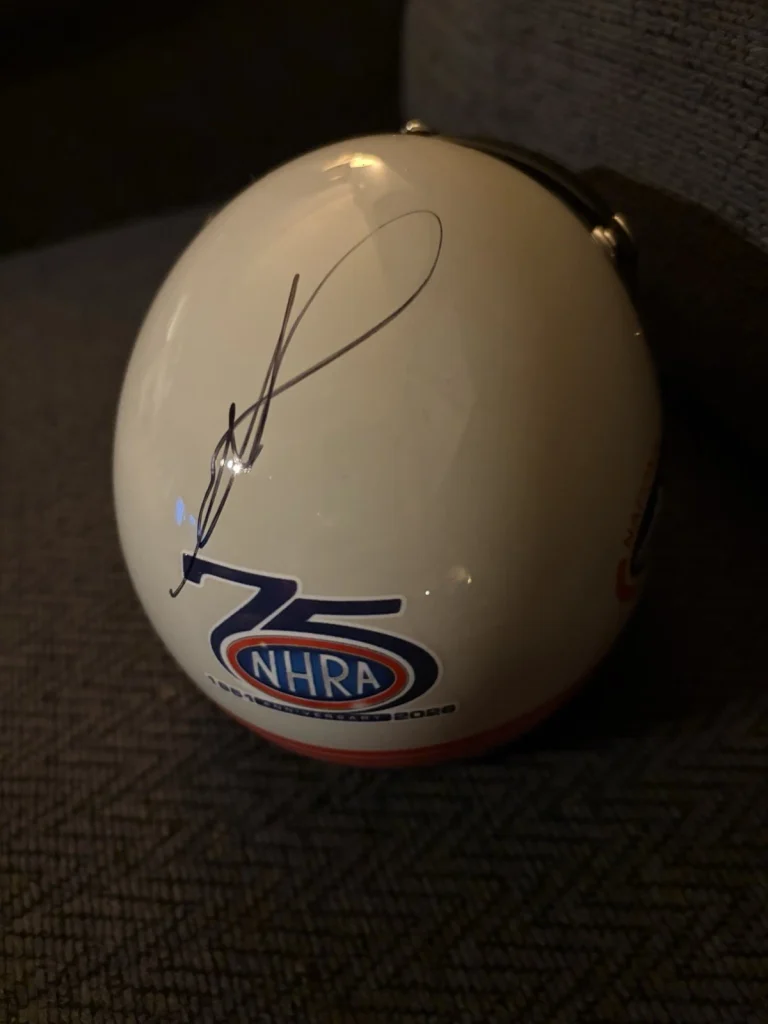 John Force Signed Mini Helmet 75th Anniversary Of NHRA 2026 Retro Open Faced