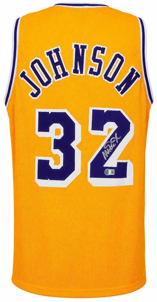 Magic Johnson Signed Gold Throwback Custom Basketball Jersey - (Beckett COA)