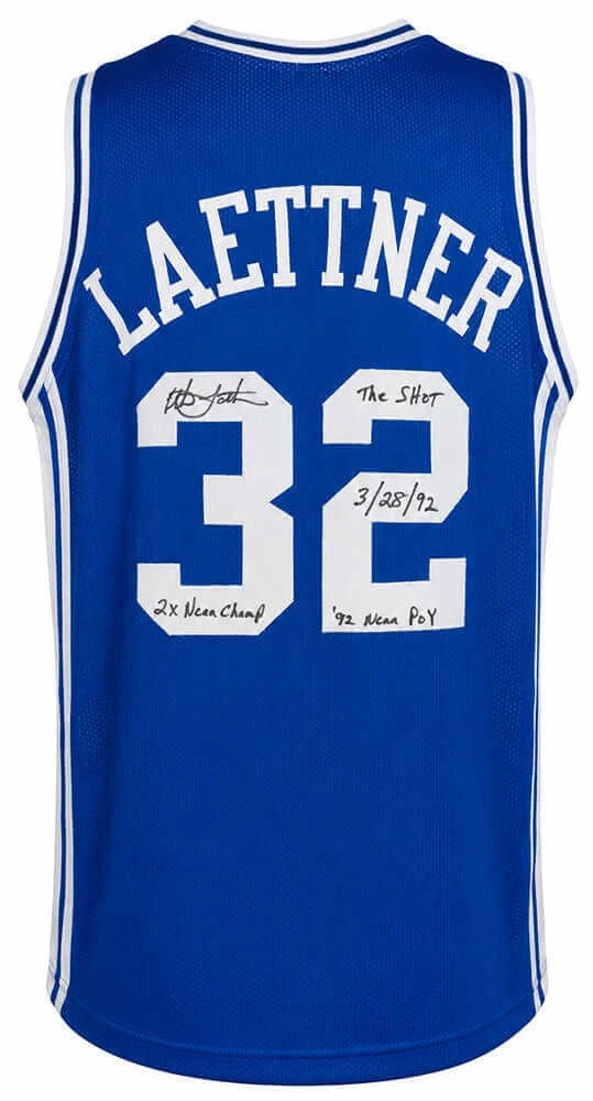 Christian Laettner Signed Blue Custom College Basketball Jersey w/3 INSC -SS COA