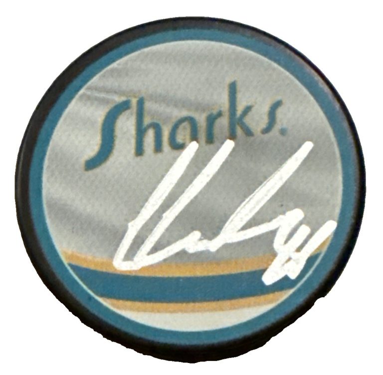 CAM LUND signed (SAN JOSE SHARKS) Reverse Retro Hockey puck JSA COA CM05124