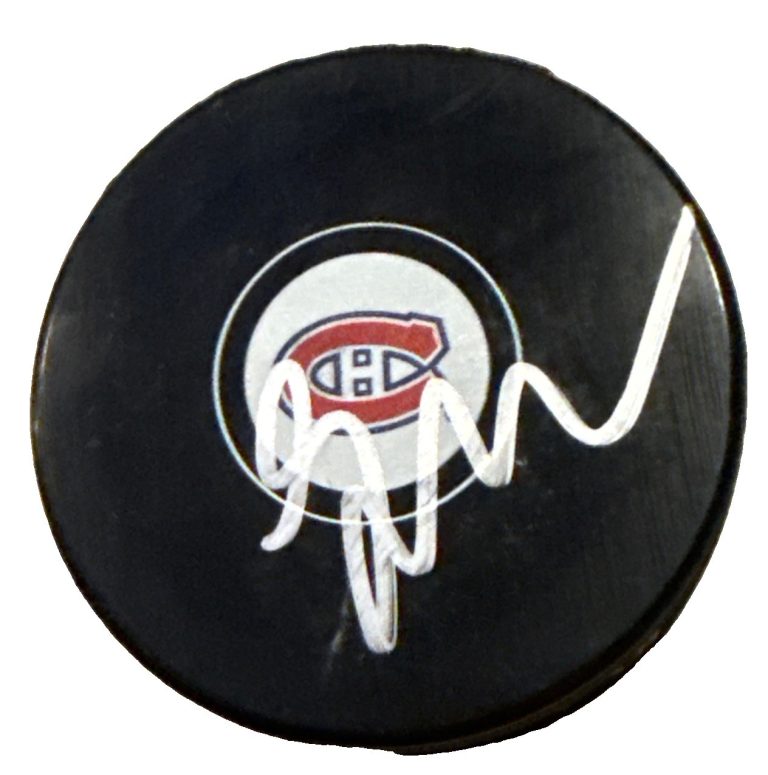 LANE HUTSON signed (MONTREAL CANADIENS) souvenir hockey puck JSA COA CL00129