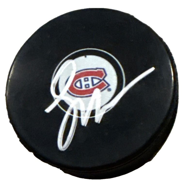 LANE HUTSON signed (MONTREAL CANADIENS) souvenir hockey puck JSA COA CL00127