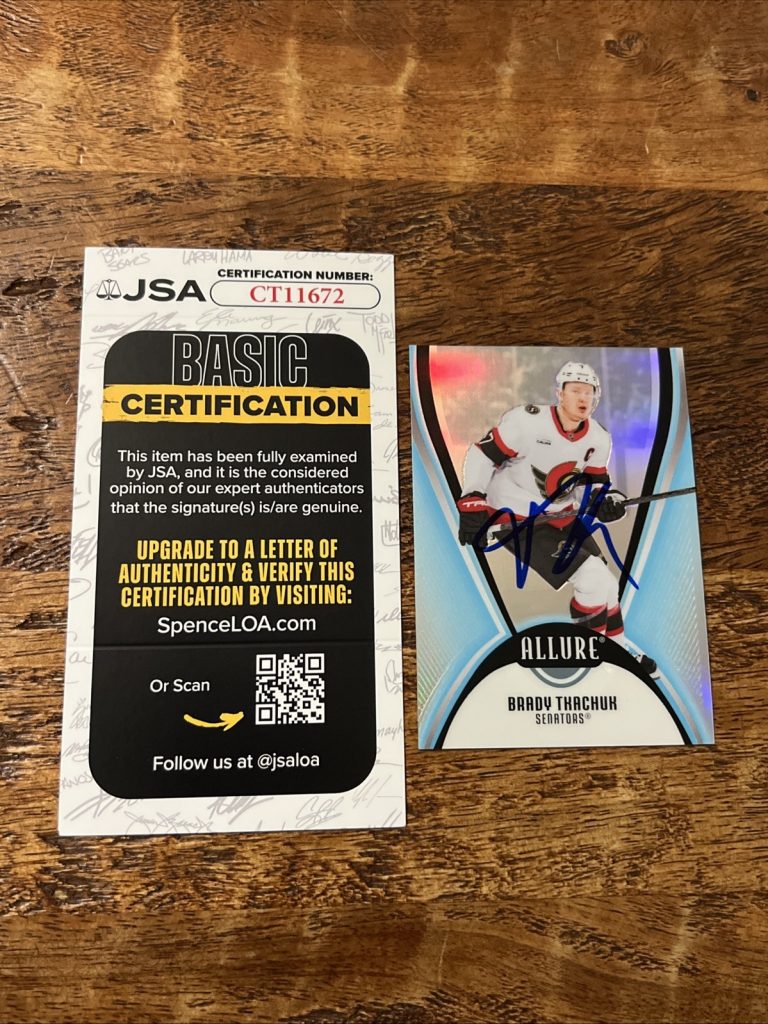 Brady Tkachuk IP Signed Upper Deck Allure Card JSA Coa Autographed Senators