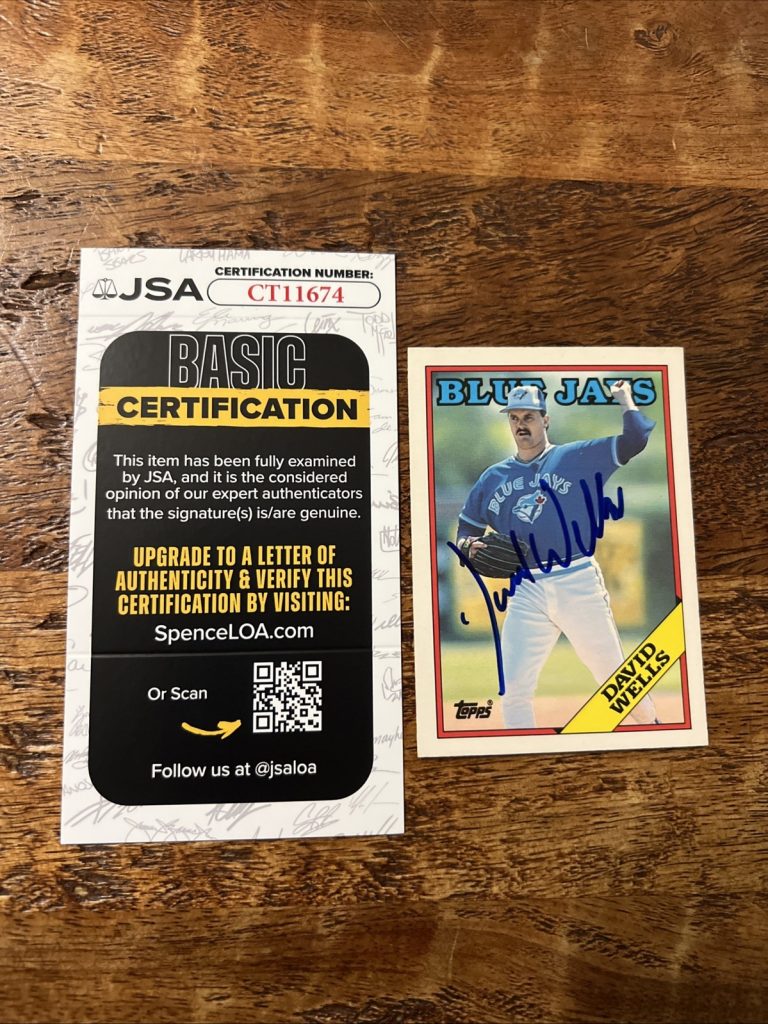 David Wells IP Signed Topps Rookie Card JSA Coa Blue Jays Autographed