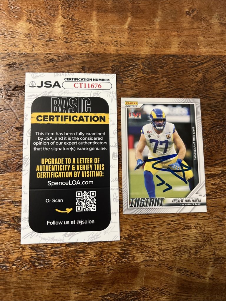 Andrew Whitworth IP Signed Panini Instant Card JSA Coa Rams Autographed