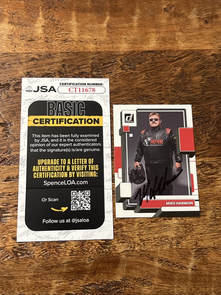 Mike Harmon IP Signed Donruss Card JSA Coa NASCAR Autographed