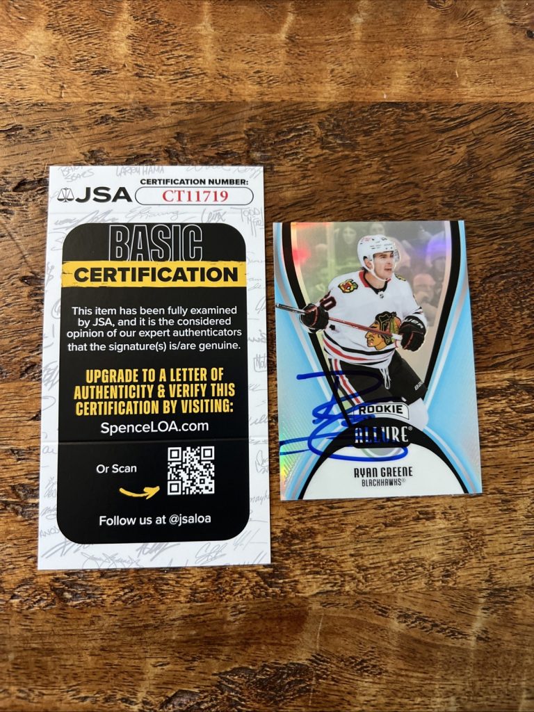 Ryan Greene IP Signed UD Allure Rookie Card JSA Coa Blackhawks Autographed