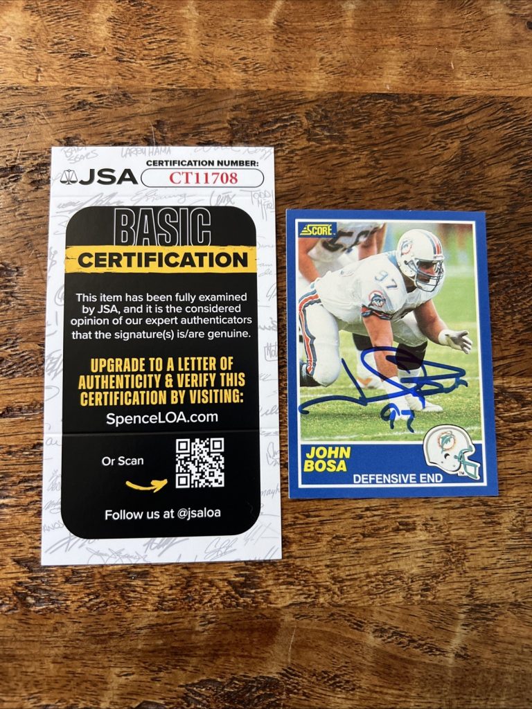 John Bosa IP Signed Score Card JSA Coa Dolphins Autographed