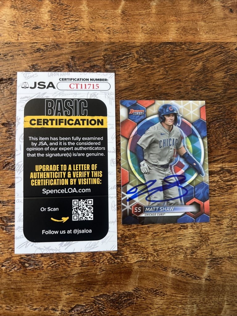 Matt Shaw IP Signed Bowmans Best Card JSA Coa Cubs Autographed