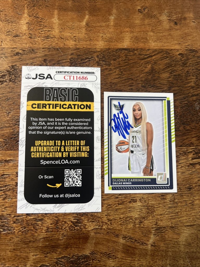 DiJonai Carrington IP Signed Donruss Card JSA Coa Wings Autographed WNBA