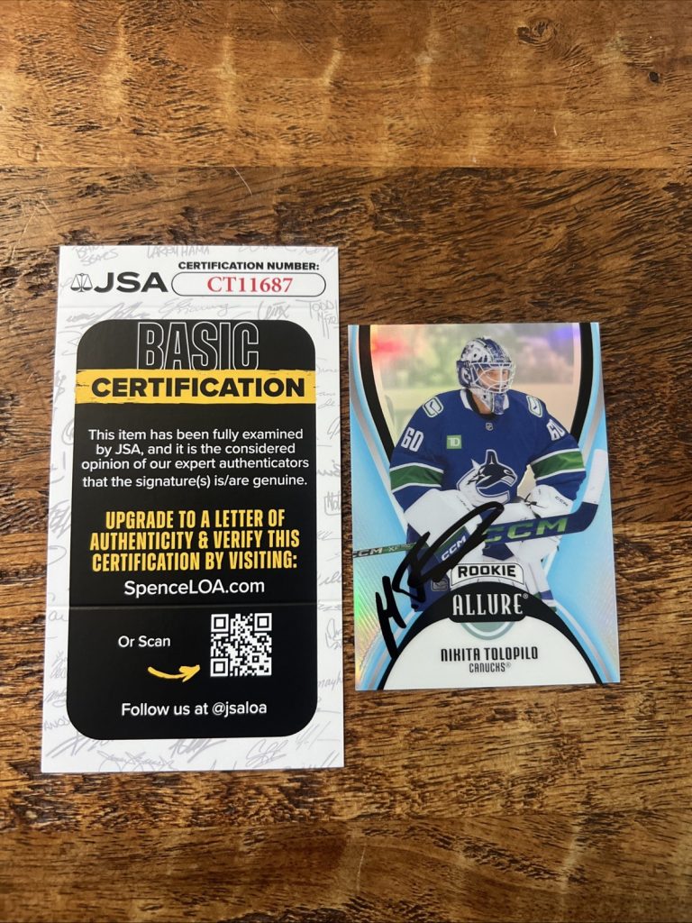 Nikita Tolopilo IP Signed UD Allure Rookie Card JSA Coa Canucks Autographed