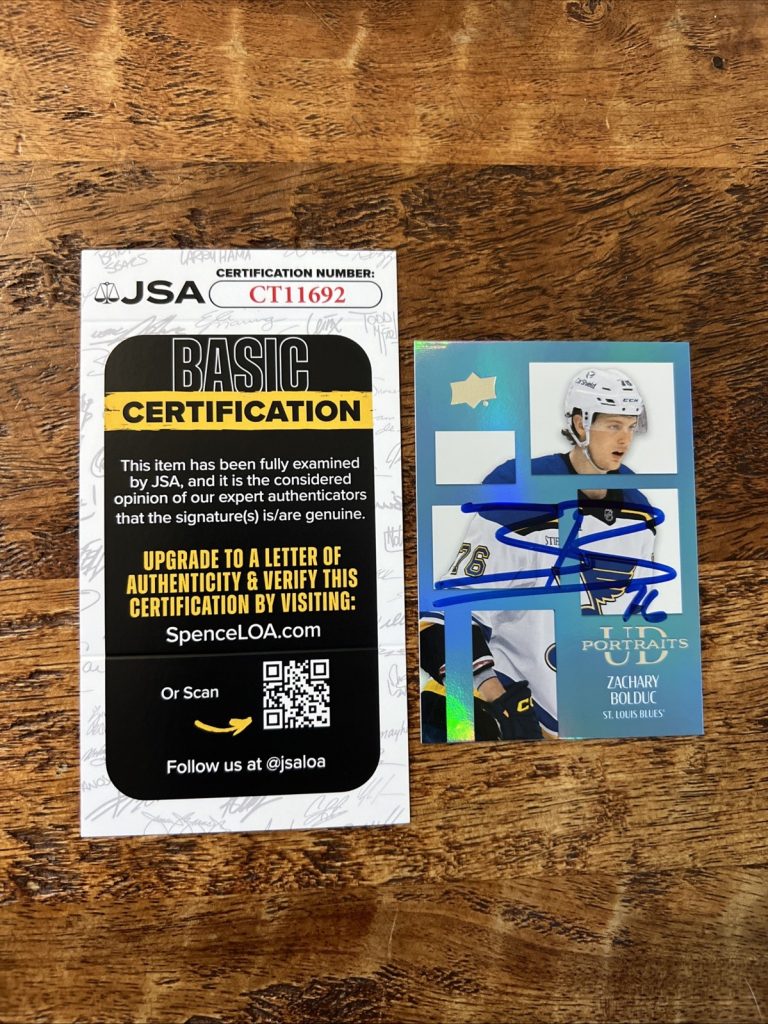Zachary Bolduc IP Signed Upper Deck Rookie Card JSA Coa Blues Autographed