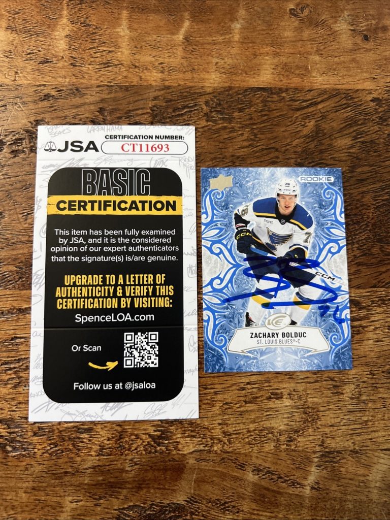 Zachary Bolduc IP Signed Upper Deck Ice Rookie Card JSA Coa Blues Autographed
