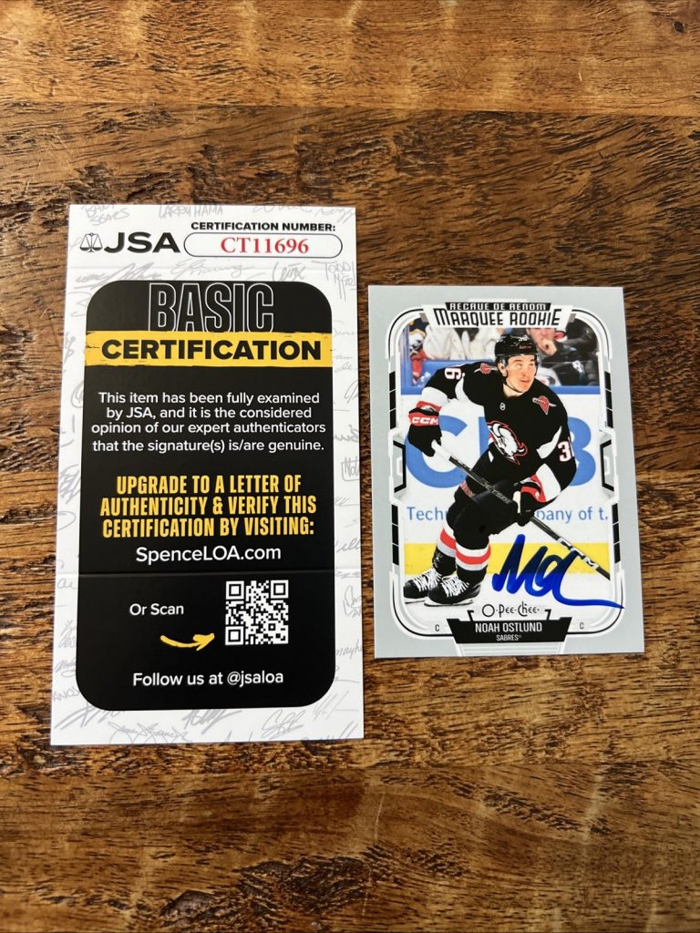 Noah Ostlund IP Signed O Pee Chee Rookie Card JSA Coa Sabres Autographed