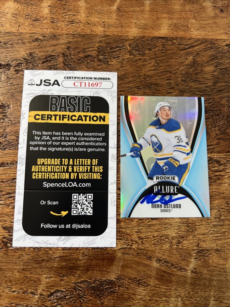 Noah Ostlund IP Signed Upper Deck Allure RC Card JSA Coa Sabres Autographed