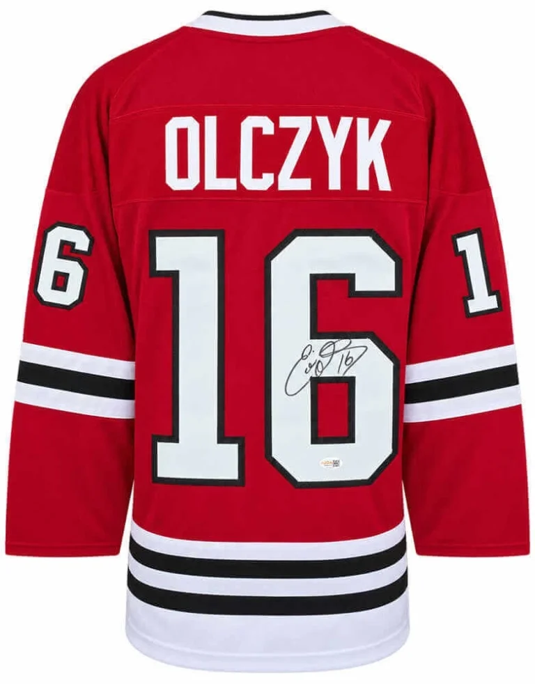 Eddie Olczyk (BLACKHAWKS) Signed Red Custom Hockey Jersey - (JSA COA)