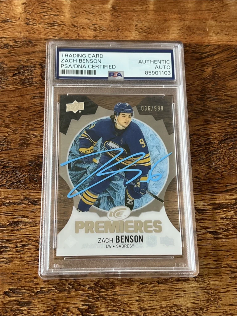 Zach Benson IP Signed UD Ice Premiers RC Card PSA DNA Slab Sabres Autographed