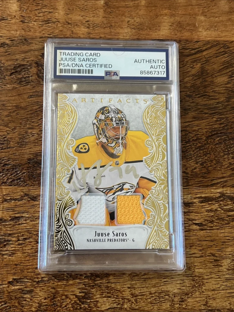 Juuse Saros IP Signed UD Artifacts Jersey Card PSA DNA Coa Predators Autographed