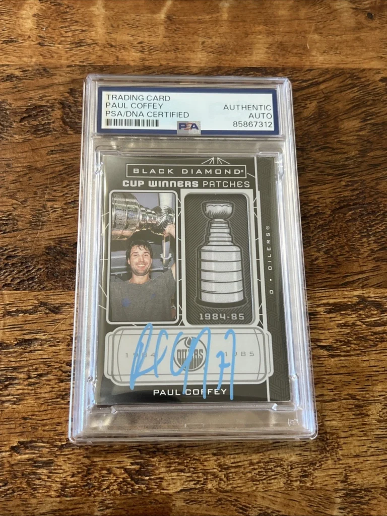 Paul Coffey IP Signed Black Diamond Patch Card PSA DNA Slab Oilers Autographed