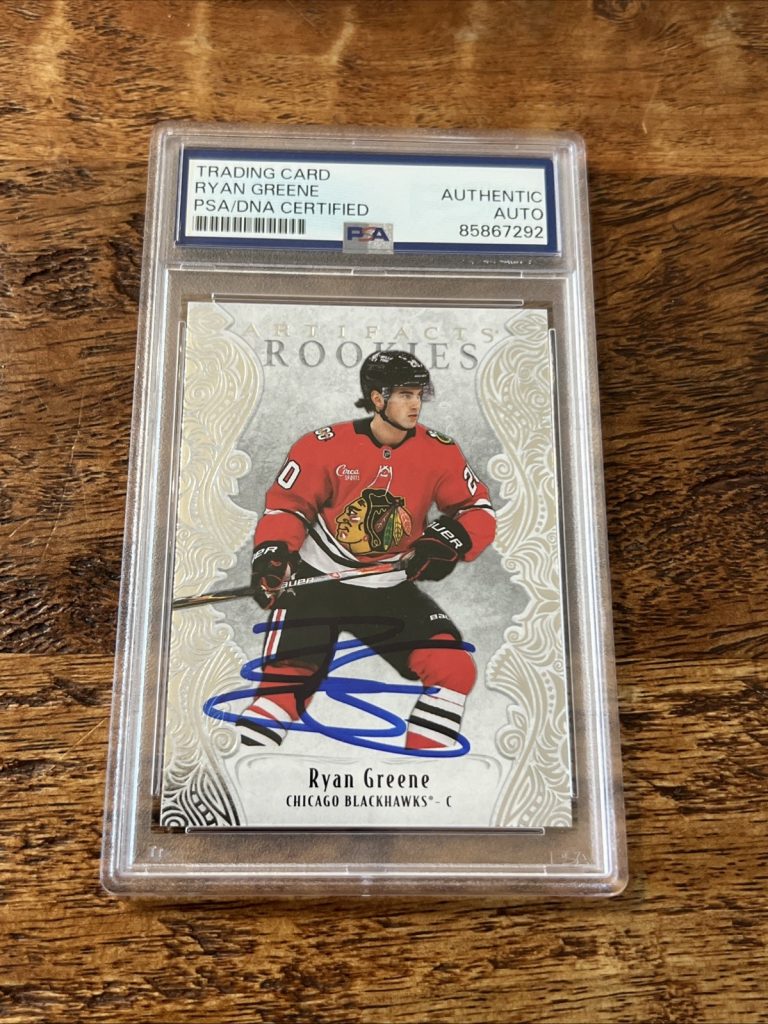Ryan Greene IP Signed UD Artifacts RC Card Psa Dna Slab Blackhawks Autographed