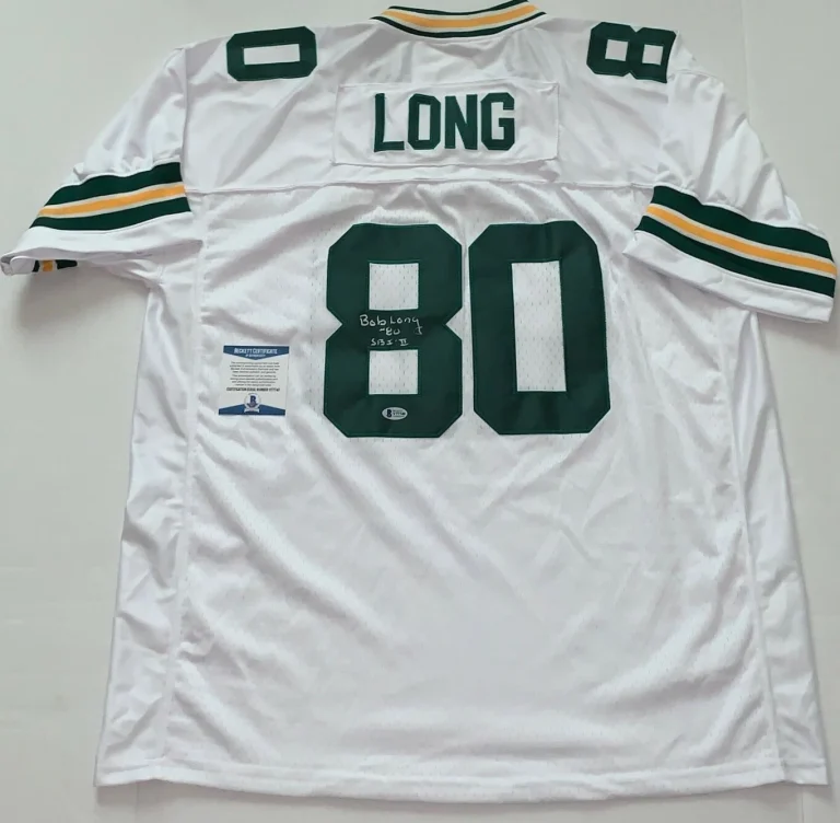 Bob Long signed White Green Bay Packers jersey SB 1 & 2 Inscription BAS Beckett