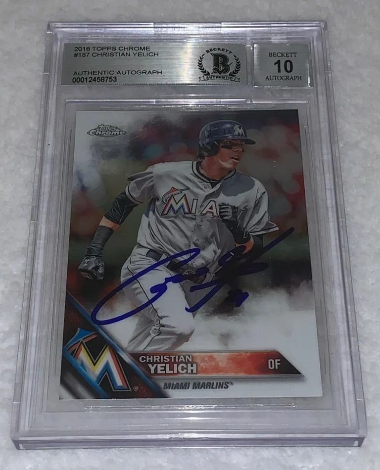 Christian Yelich Marlins signed 2016 Topps Chrome #187 Card Beckett BGS Auto 10