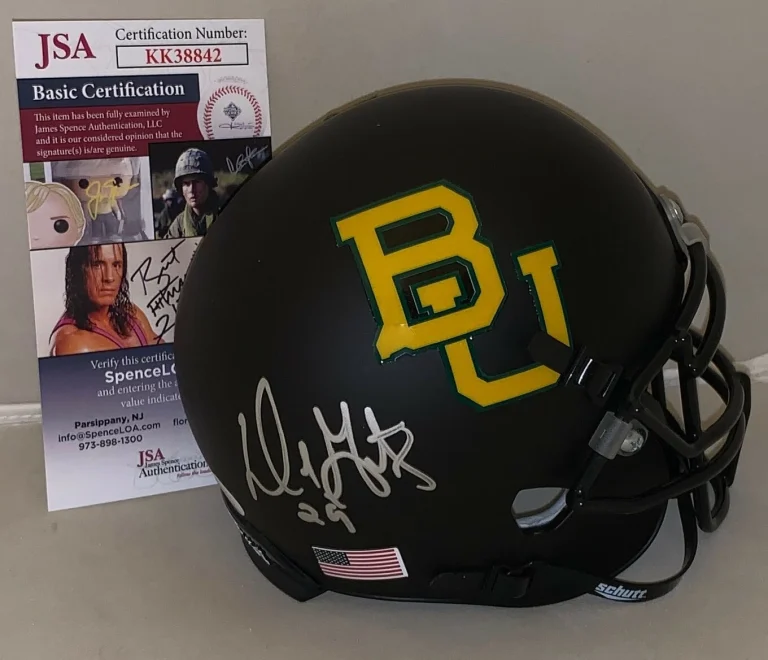 Dennis Gentry Bears signed Baylor Bears Black Matte mini helmet JSA