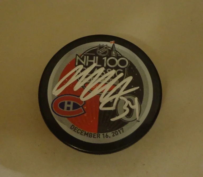 Michael McCarron Montreal Canadiens signed 2017 NHL 100 Classic Dueling Puck
