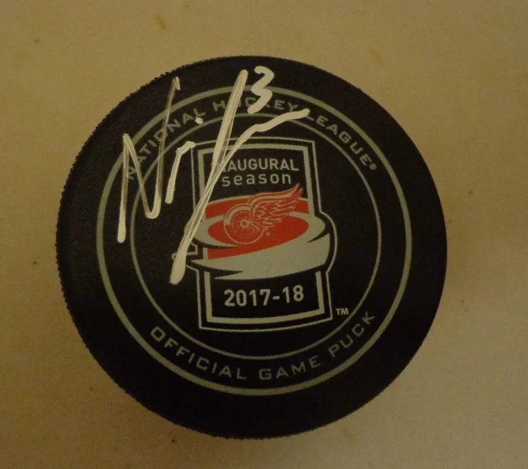 Nick Jensen signed Detroit Red Wings 2017 - 2018 LCA Inaugural Game Puck