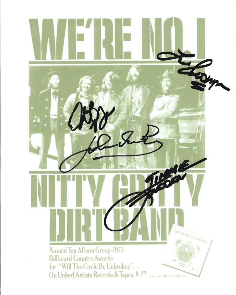 Nitty Gritty Dirt Band hand SIGNED Photo COA Autographed Jeff Jimmie John Les