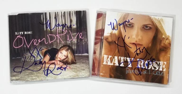 Katy Rose  hand SIGNED Because I Can & Overdrive CD Lot Set of 2 COA Autographed