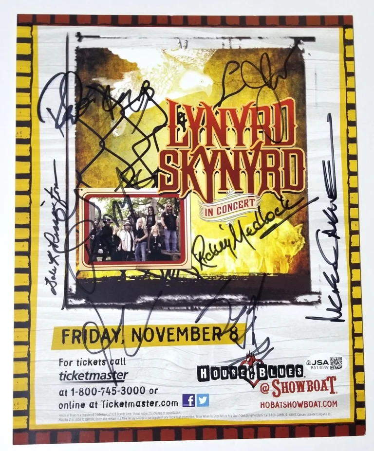 LYNYRD SKYNYRD band SIGNED Concert Photo JSA LOA Medlocke Van Zant Rossington +