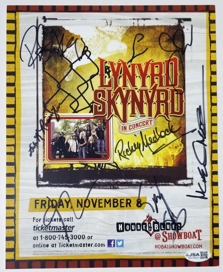 LYNYRD SKYNYRD band SIGNED Concert Photo JSA LOA Medlocke Van Zant Cartellone +