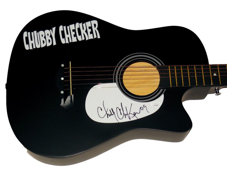 CHUBBY CHECKER AUTOGRAPHED ACOUSTIC GUITAR (THE TWIST) - JSA COA!