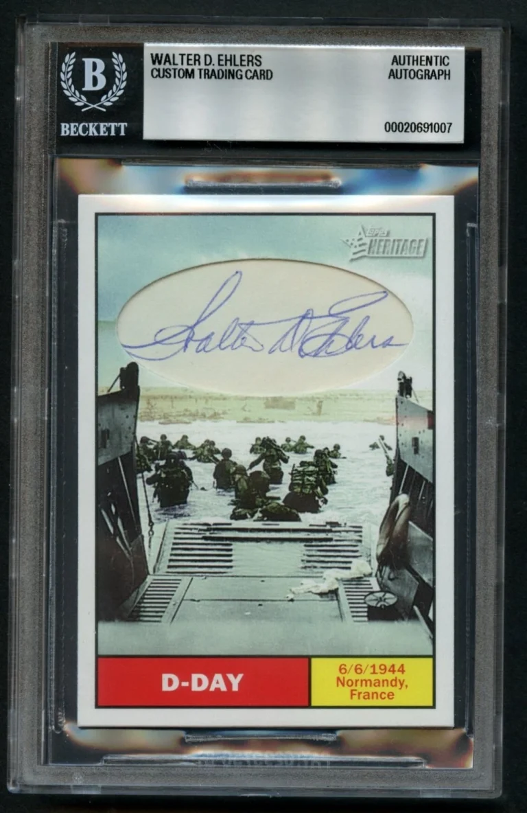 Walter D Ehlers signed autograph US Army WWII MOH Custom Cut BAS Slabbed