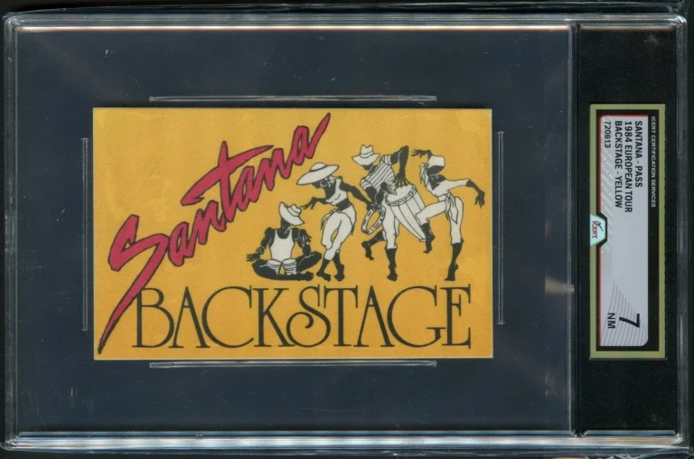 Santana 1984 European Tour Backstage Yellow Backstage Pass Grade 7 iCERT