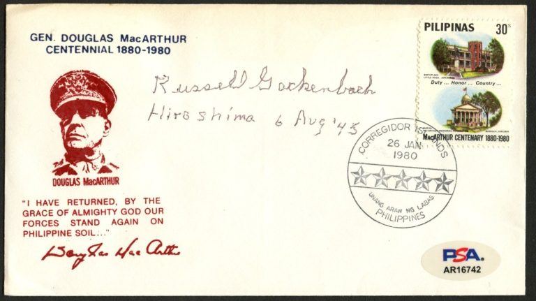 Russell Gackenbach signed autograph Postal Cover Lieutenant Hiroshima PSA