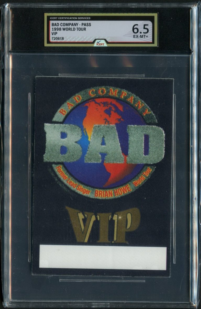 Bad Company 1998 World Tour VIP Backstage Pass Grade 6.5 iCERT