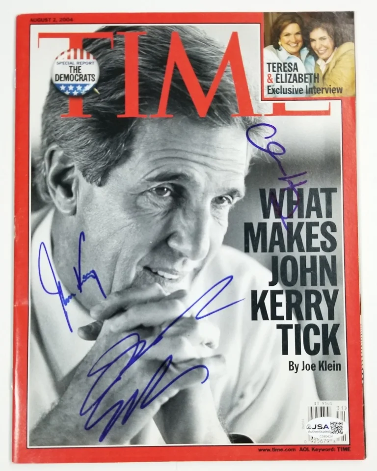 John Kerry + John Edwards + Chris Heinz hand SIGNED 2004 TIME Magazine JSA COA