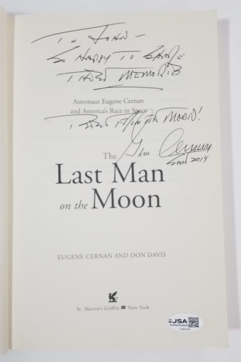 Eugene Gene Cernan NASA Astronaut SIGNED Last Man on Moon Book JSA COA Apollo 10