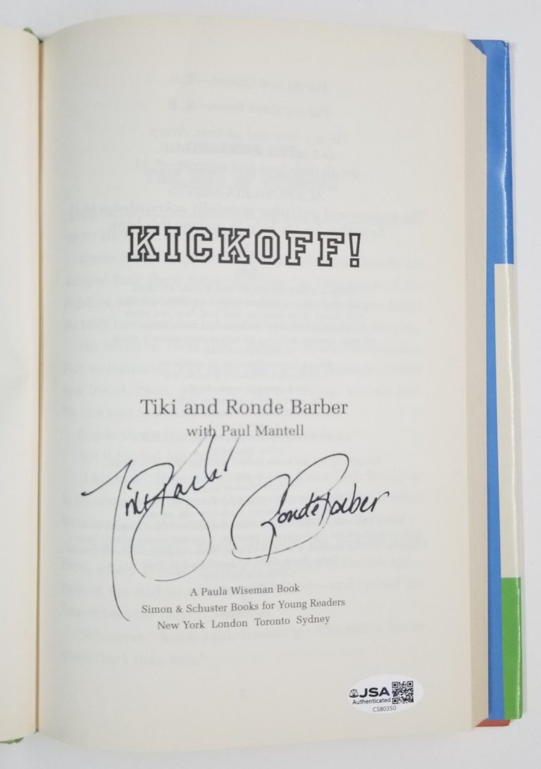 Tiki and Ronde Barber hand SIGNED Kickoff! HC Book JSA COA Autographed 1st Ed