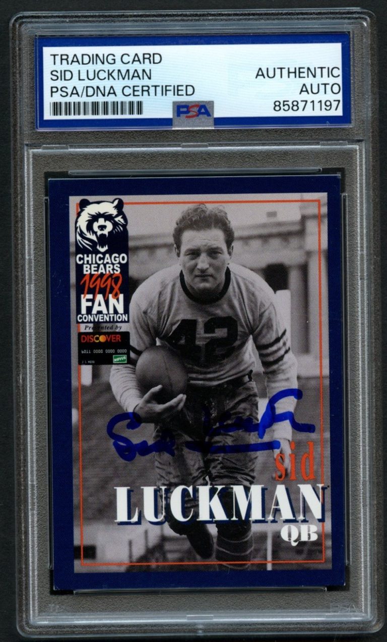 Sid Luckman signed autograph 1998 Chicago Bears Fan Convention PSA Slabbed