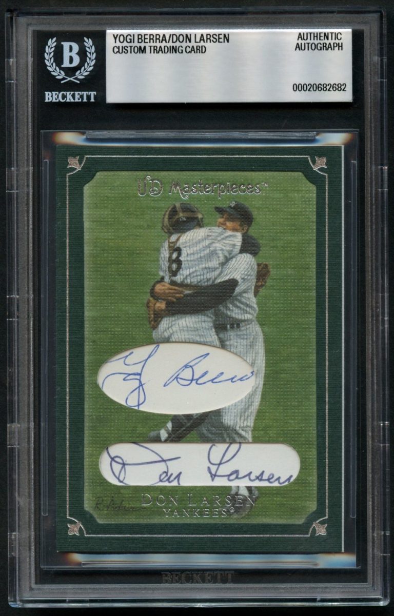 Yogi Berra & Don Larsen signed autograph Custom Cut Baseball Players BAS Slab