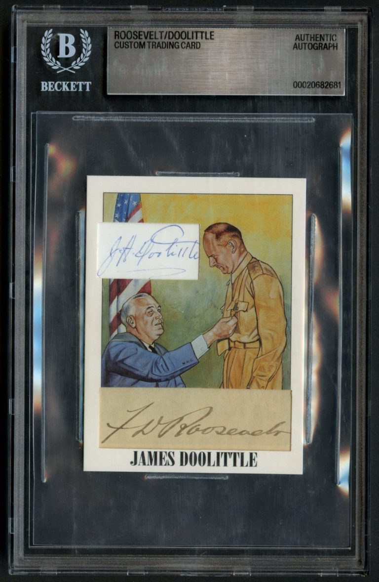 Franklin D. Roosevelt FDR & Jimmy Doolittle signed autograph Custom Cut Card BAS