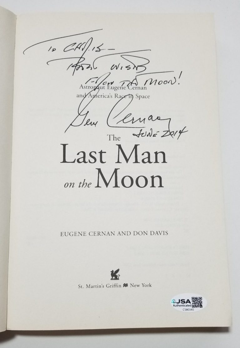 Eugene Gene Cernan NASA Astronaut SIGNED Last Man on Moon Book JSA COA Apollo 10