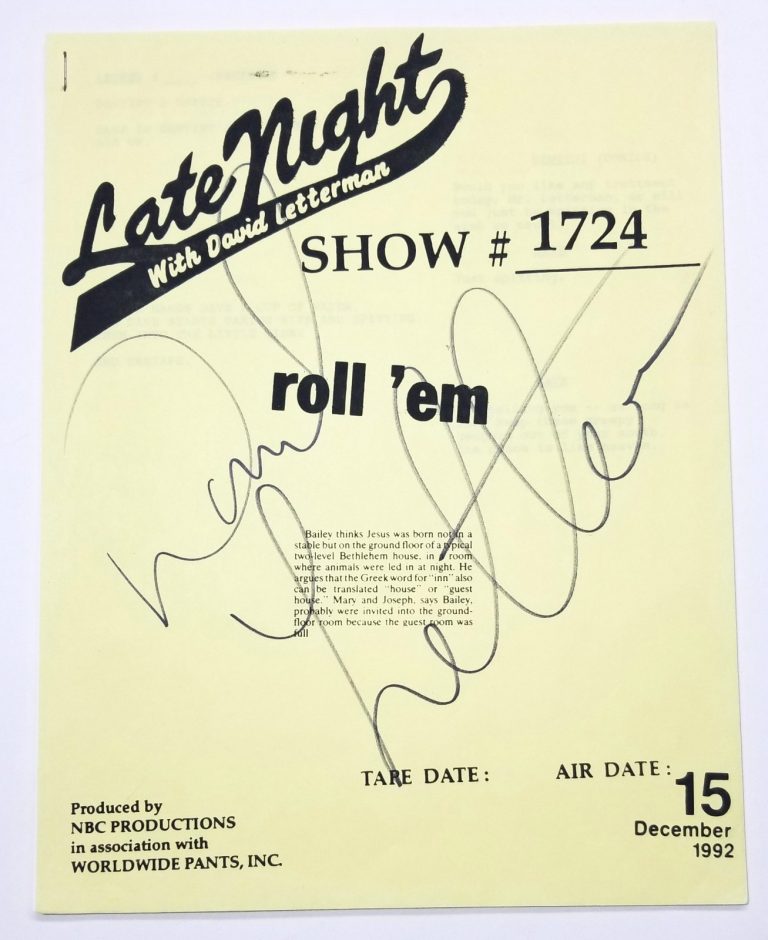 David Letterman SIGNED 1992 Official Episode #1724 Production Script JSA COA