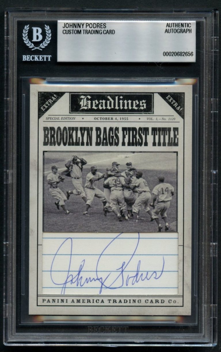 Johnny Podres signed autograph Custom Cut Baseball Player MLB BAS Slabbed