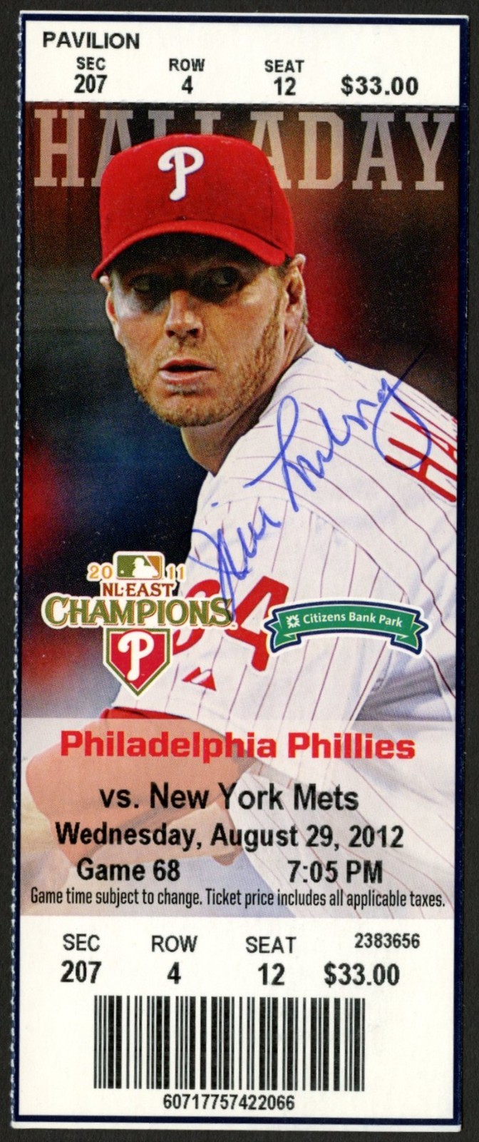 Jim Lonborg signed autograph Baseball Player August 29 2012 Game Ticket