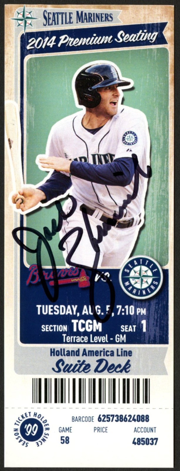 Jack Zduriencik signed autograph GM Mariners August 5 2014 Game Ticket